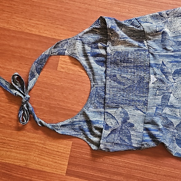 Columbia PFG Angler Dress Halter Smocked Blue & Yellow Floral, Medium EUC - Picture 5 of 14